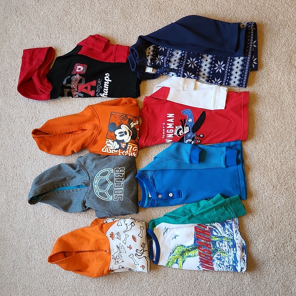 Large lot of toddler boy winter shirts, size 24 months, mixed brands